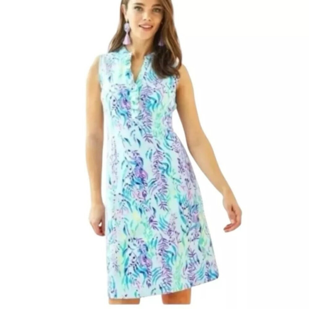 Lilly‎ Pulitzer Sherryn Shift Dress Women XS Blue Oasis Tint Swim Shady Seahorse